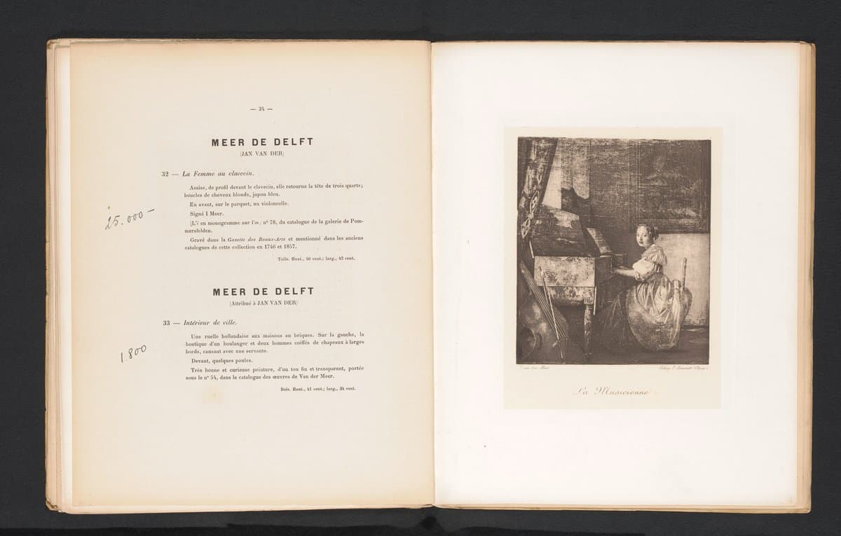 Reproductie van Zittende virginaalspeelster door Johannes Vermeer