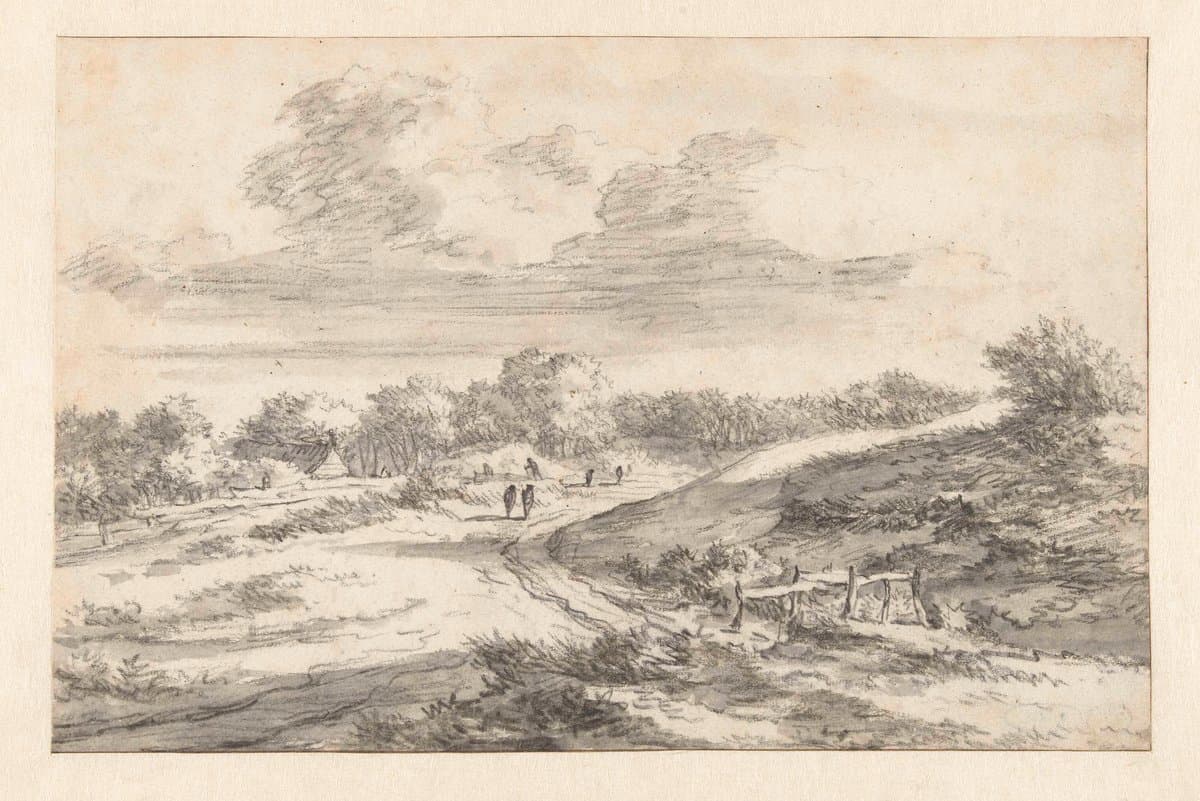Dune Landscape with Figures along a Road, with a Cottage in the Distance