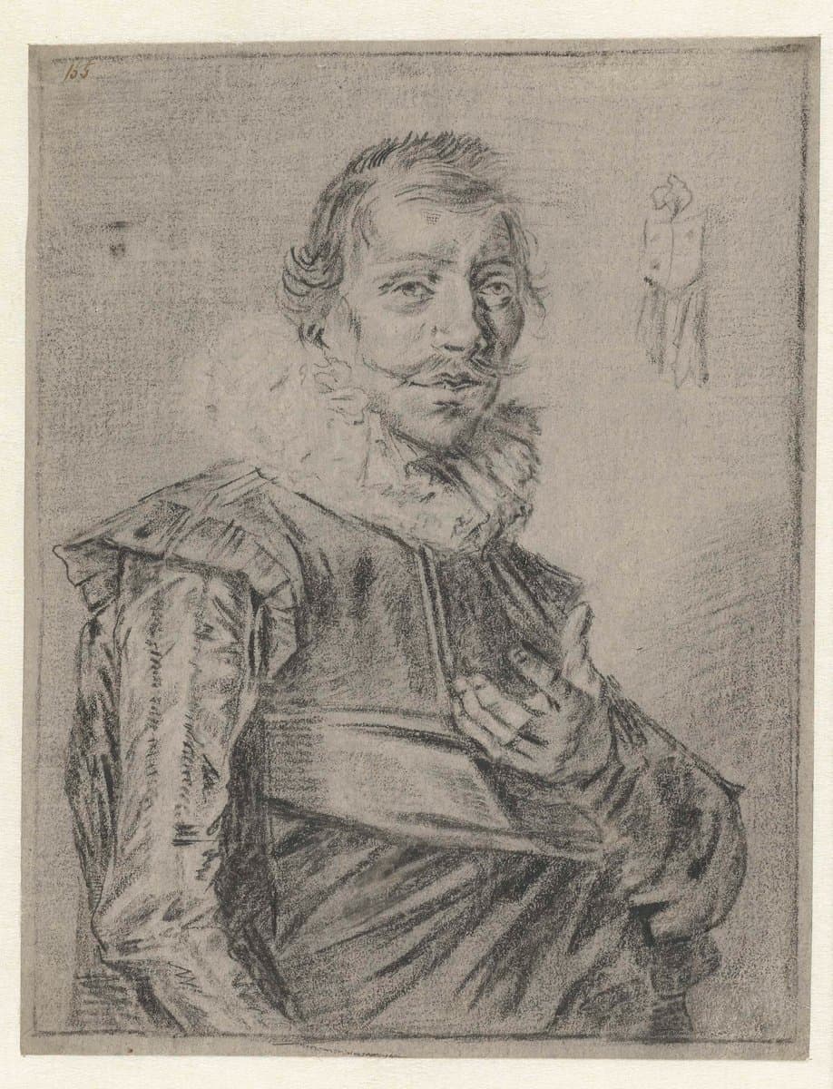 Portret van een jongeman met de hand vooruitgestoken